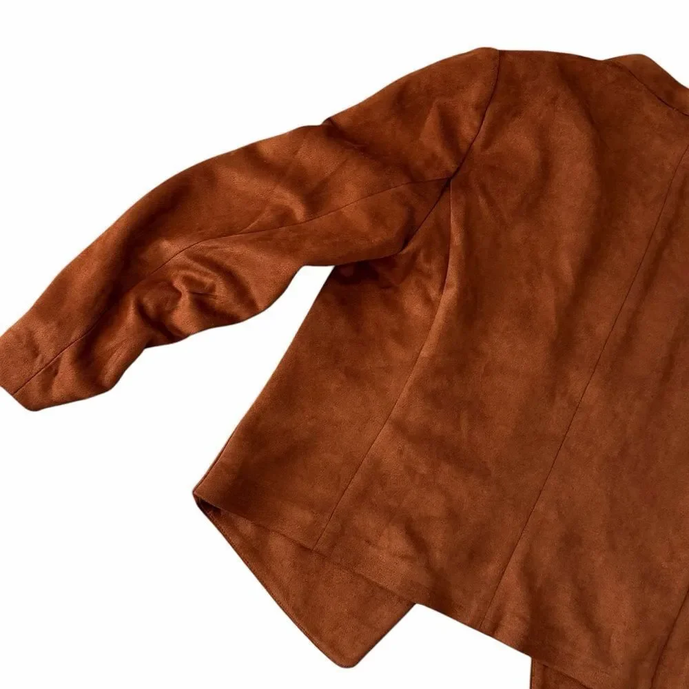 Bar III Faux Suede Open Front Jacket in Dark Clay – Size S (BNWT)